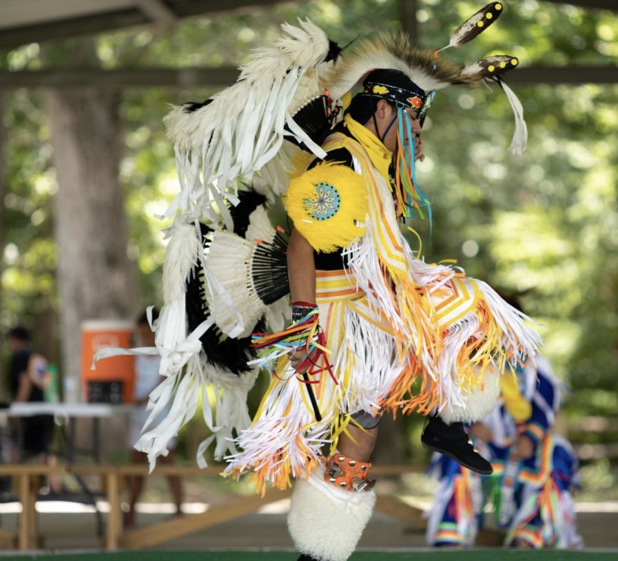 Coushatta tribal member Ethan Sylestine in regalia made by his grandfather, Curtis Sylestine; photo by Brian Pavlich, from a recent 64 Parishes article